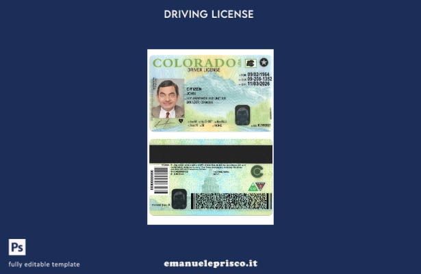 verified style modello di versione della patente di guida USA Colorado in stile verificato template